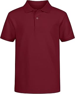 Boys' School Uniform Short Sleeve Polo Shirt, Button Closure, Comfortable & Soft Pique Fabric