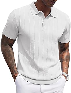 Mens Knit Polo Shirts Short Sleeve Ribbed Textured Polo Shirt Lightweight Casual Golf Shirts Collared T Shirt
