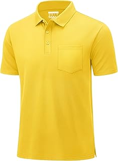 Mens Polo Shirts Short Sleeve Cotton Pique Golf Shirts with Pocket Casual Performance Moisture Wicking Polos Yellow XL