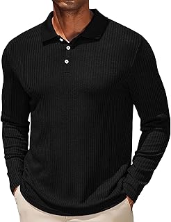 Men's Casual Polo Shirts Long Sleeve Textured Knit Tee Shirt Wrok Tshirts