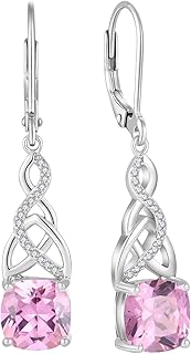Sponsored Ad - Infinity Celtic Knot Dangle Drop Earrings 925 Sterling Silver Princess Cut Leverback Earrings with Birthstone Irish Jewelry Gifts for Women
